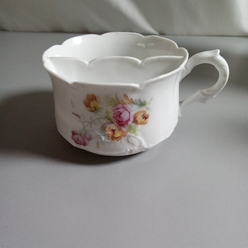 Vintage Floral Porcelain Shaving Scuttle Mug White Scalloped Shaving Soap Dish